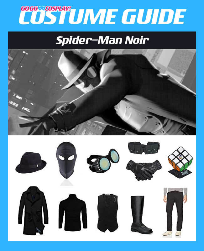 SpiderMan Noir Costume DIY Cosplay w/ Fedora, Goggles & Coat
